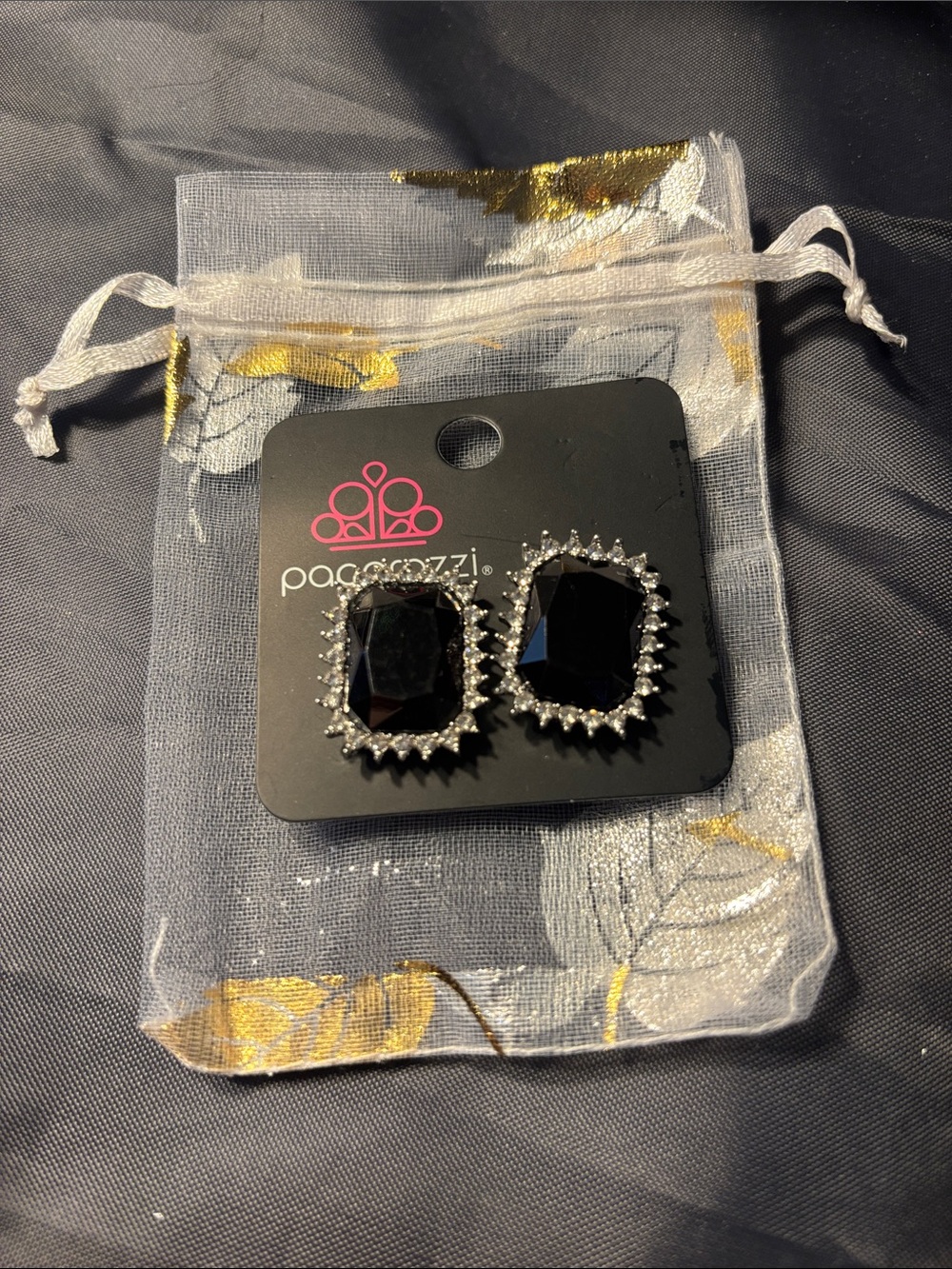 (CLIP-ON) Paparazzi Black Faceted Crystal Frame Earrings